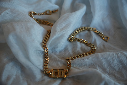 Christian Dior Gold Cuban Chain CD Logo Choker Necklace