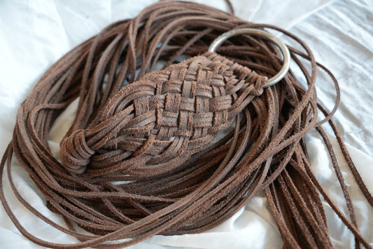 Philosophy leather braided fringe belt