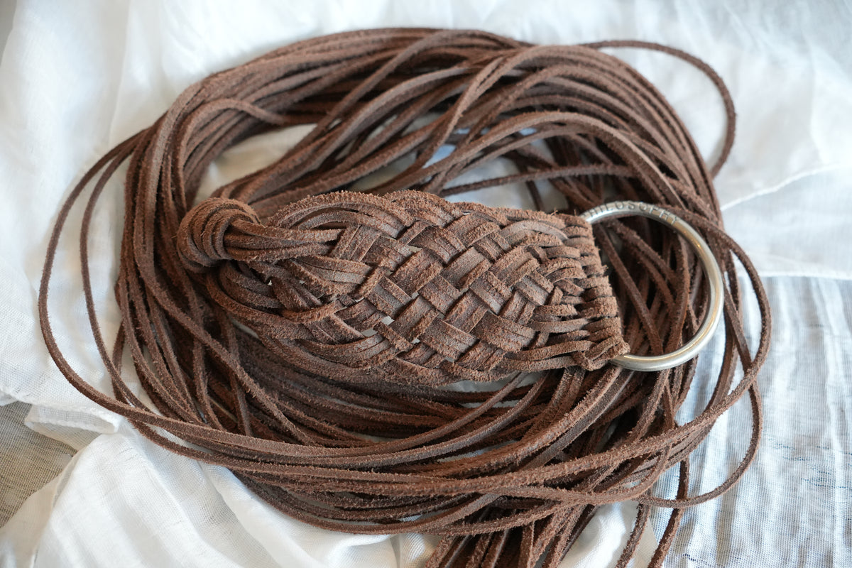 Philosophy leather braided fringe belt