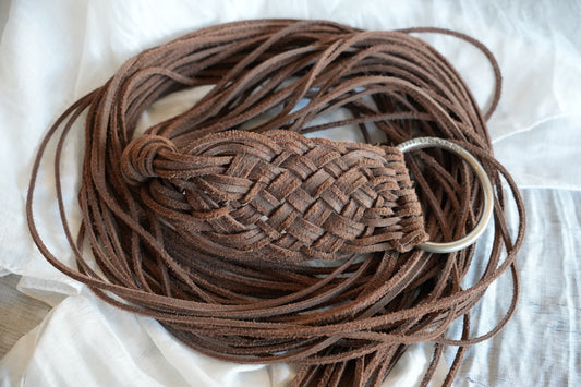 Philosophy leather braided fringe belt