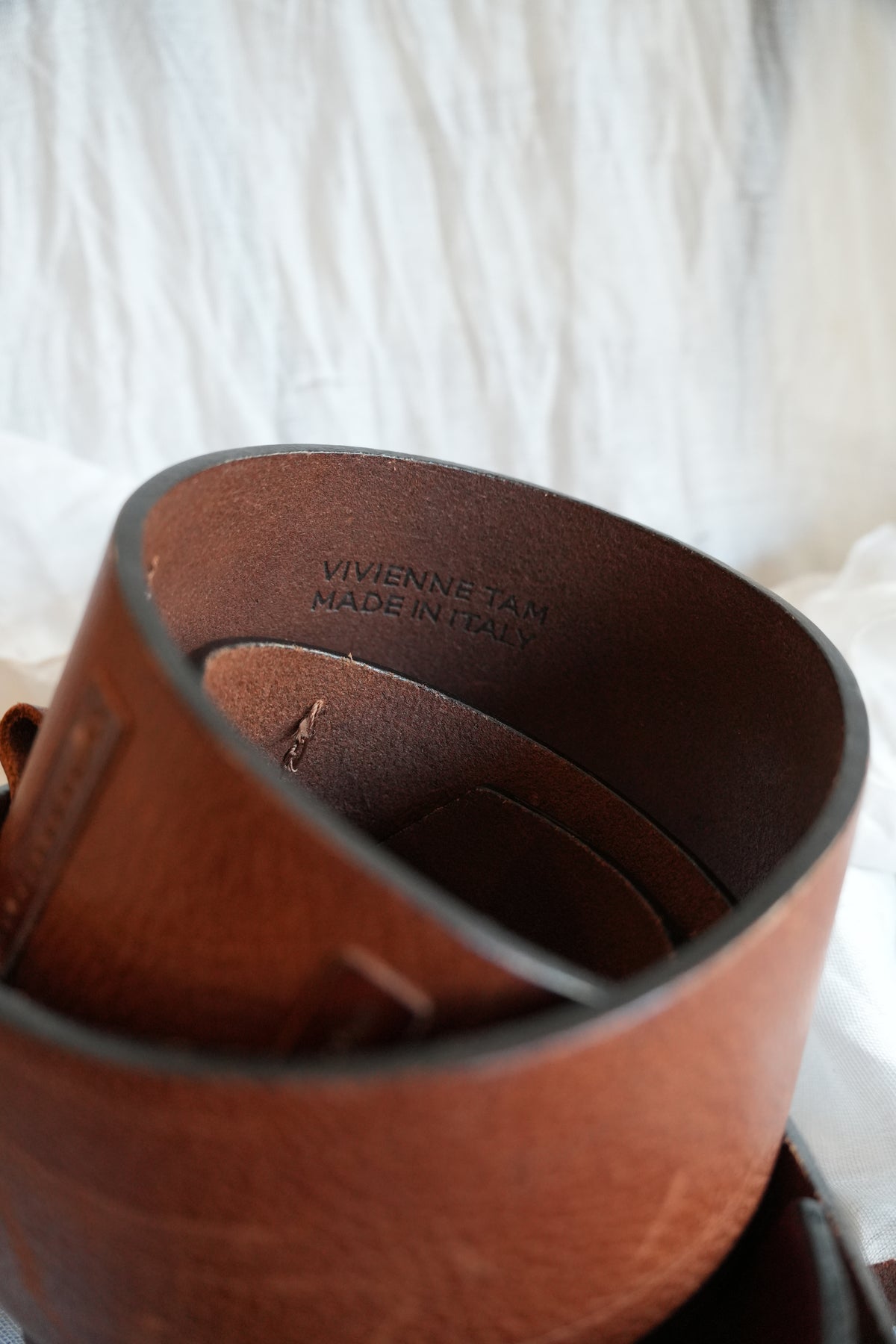 Vivienne Tam Leather Brown Belt w Fringe Coin Detail