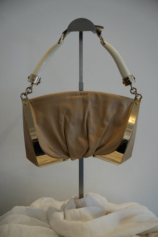 Yves Saint Laurent Double Horn Mombasa Leather Beige Handbag