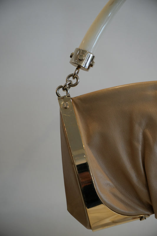 Yves Saint Laurent Double Horn Mombasa Leather Beige Handbag
