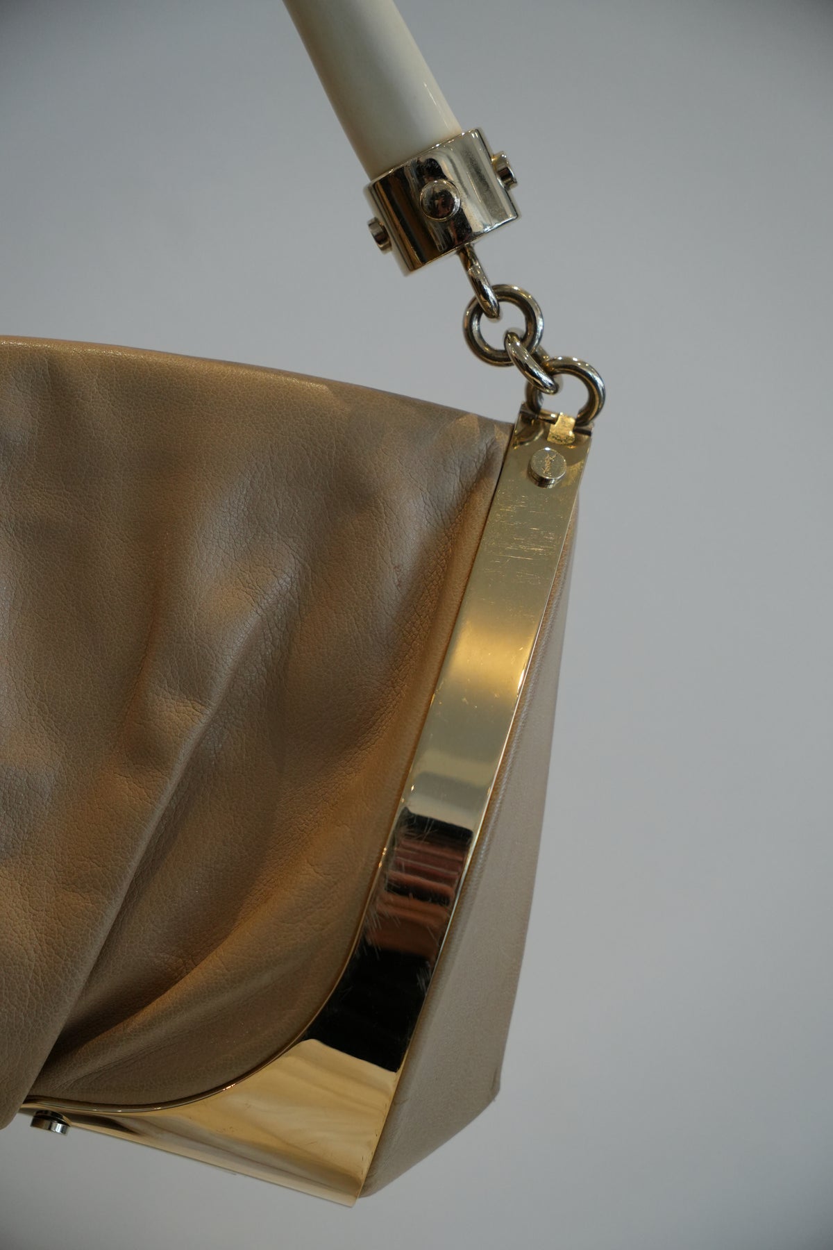 Yves Saint Laurent Double Horn Mombasa Leather Beige Handbag