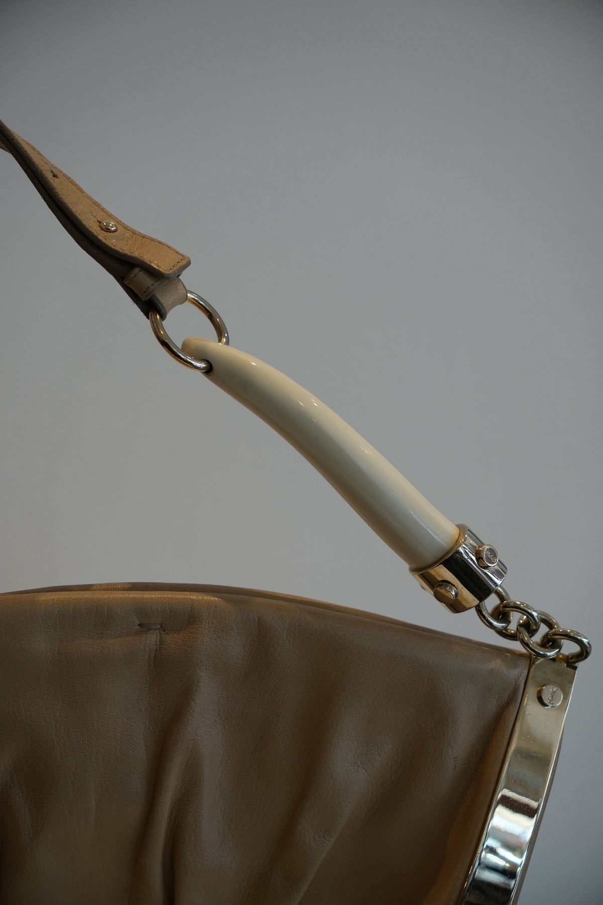 Yves Saint Laurent Double Horn Mombasa Leather Beige Handbag