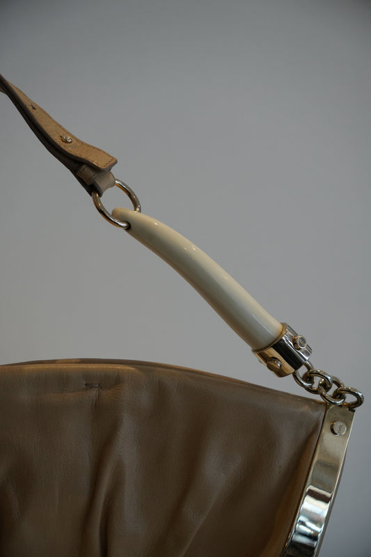 Yves Saint Laurent Double Horn Mombasa Leather Beige Handbag