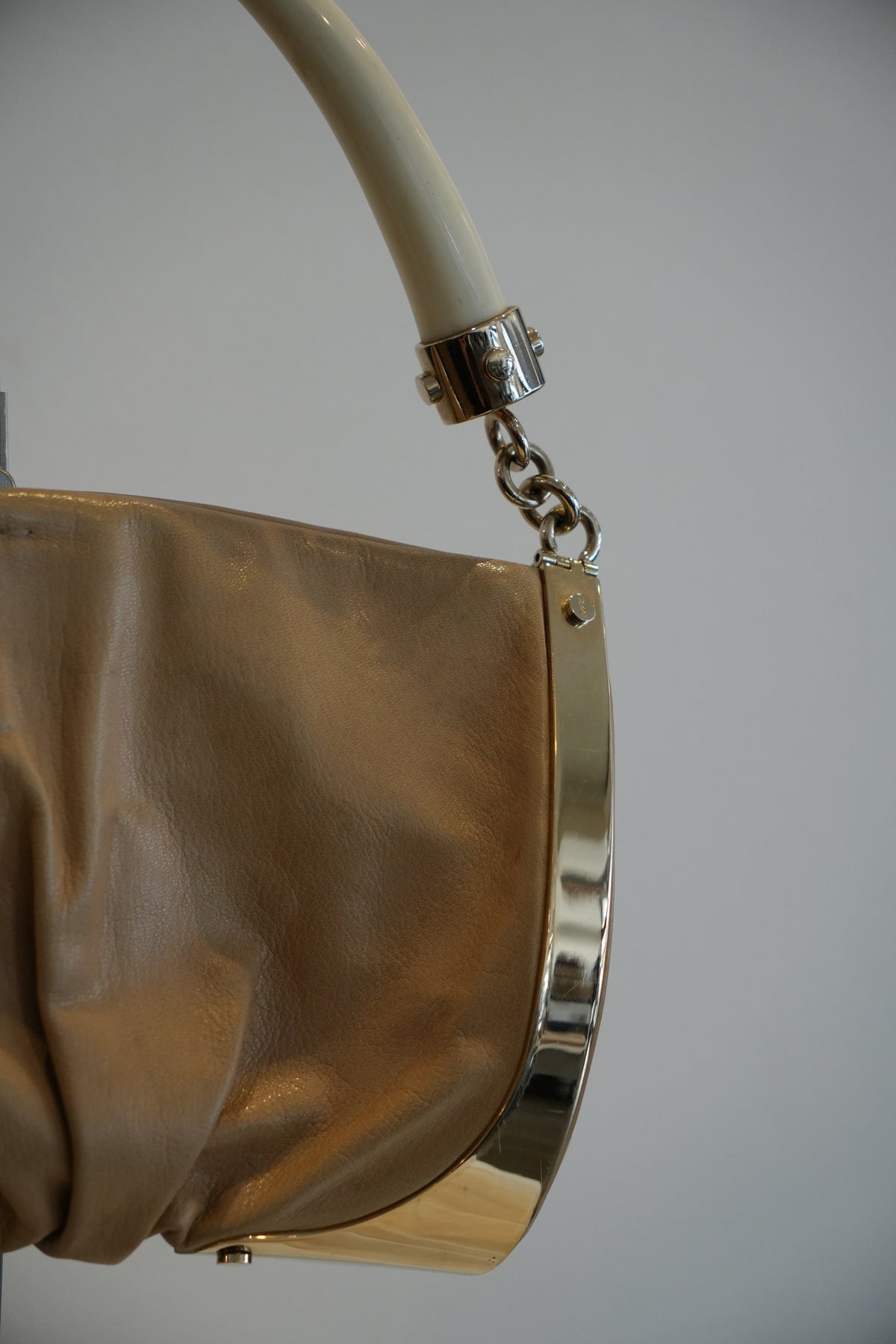 Yves Saint Laurent Double Horn Mombasa Leather Beige Handbag