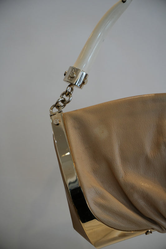 Yves Saint Laurent Double Horn Mombasa Leather Beige Handbag