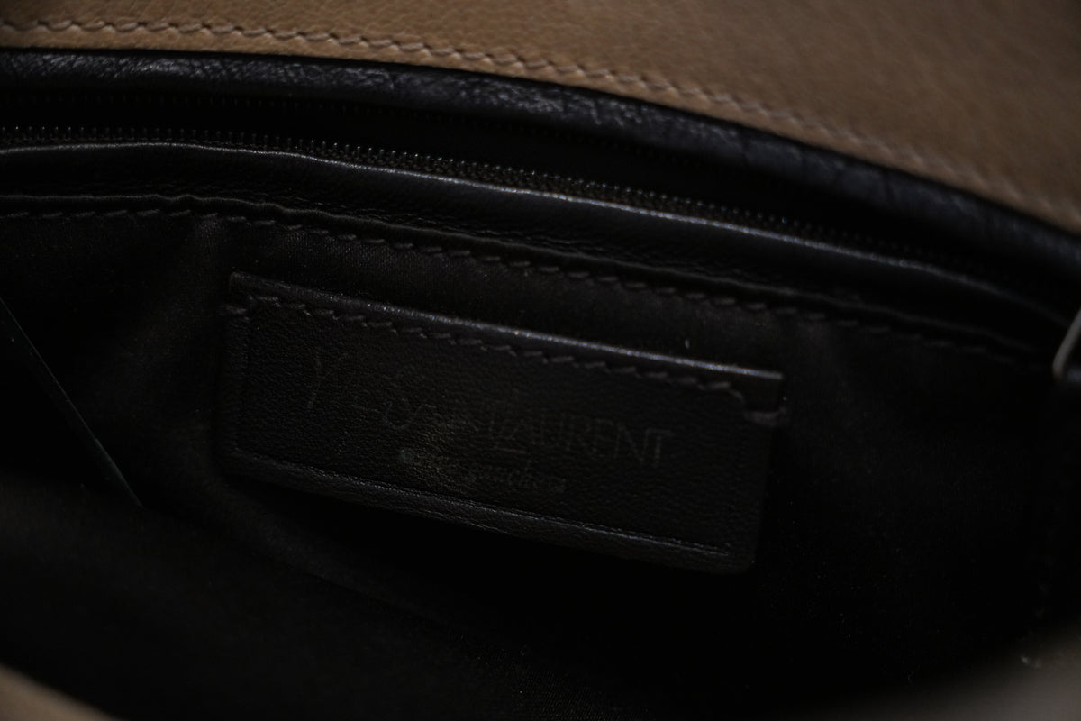 Yves Saint Laurent Double Horn Mombasa Leather Beige Handbag