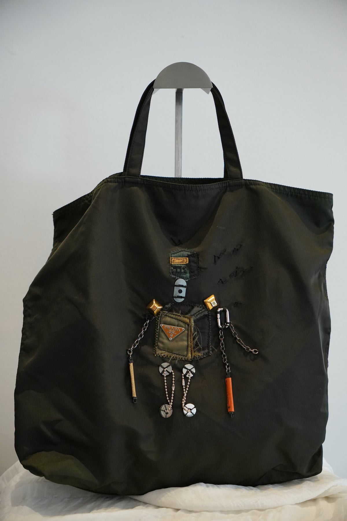 Prada Khaki Nylon Tote Bag w Robot 2005
