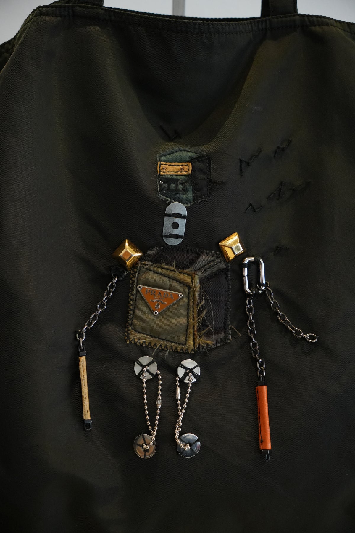 Prada Khaki Nylon Tote Bag w Robot 2005