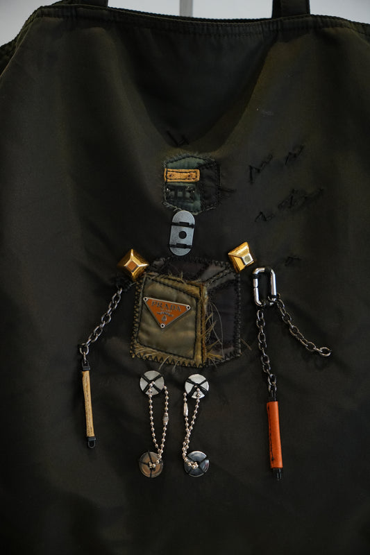 Prada Khaki Nylon Tote Bag w Robot 2005