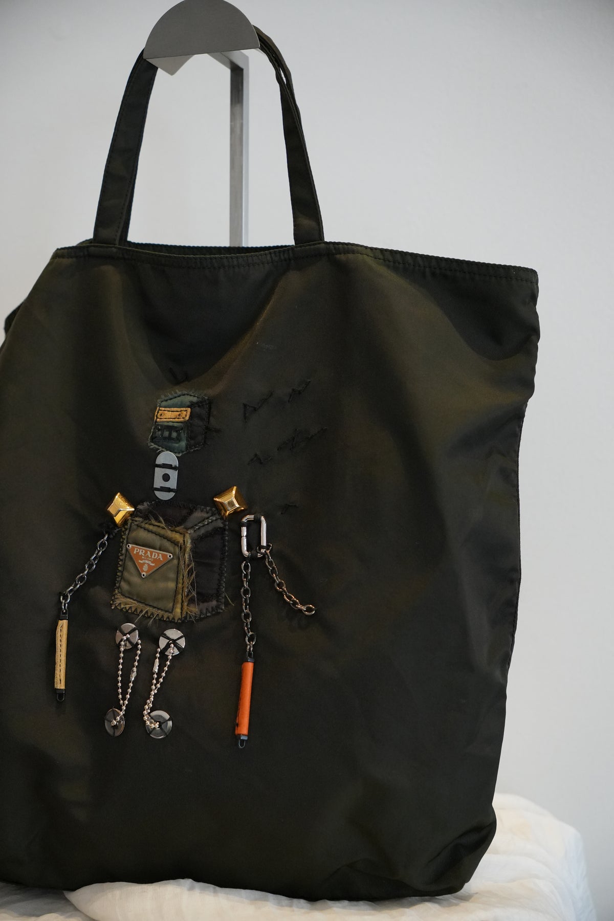 Prada Khaki Nylon Tote Bag w Robot 2005