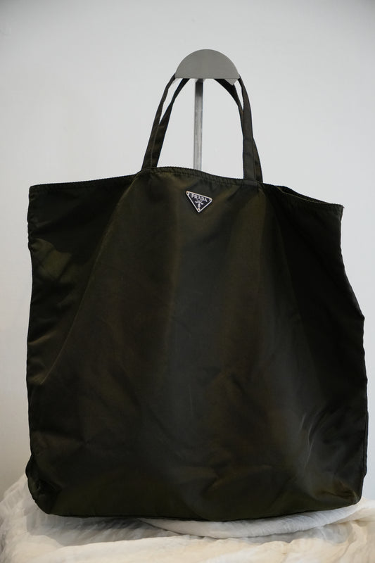 Prada Khaki Nylon Tote Bag w Robot 2005
