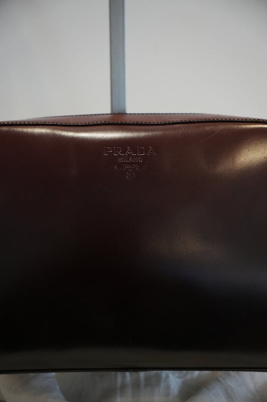 Prada Red Black Gradient Leather FW 1995 Shoulder Handbag