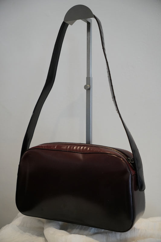 Prada Red Black Gradient Leather FW 1995 Shoulder Handbag