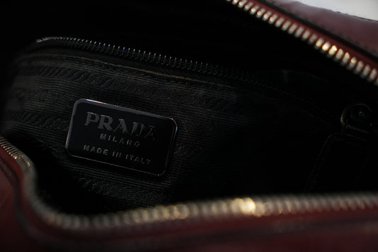 Prada Red Black Gradient Leather FW 1995 Shoulder Handbag