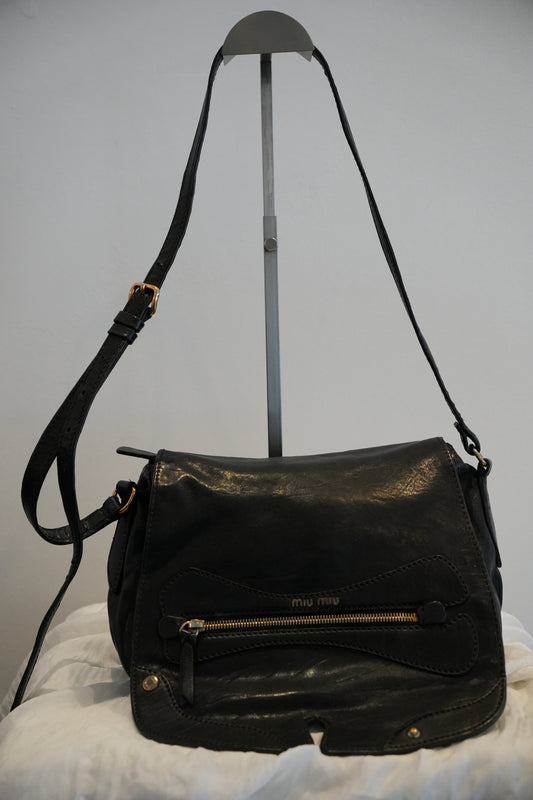 Miu Miu Black Leather Western Stud Crossbody Bag