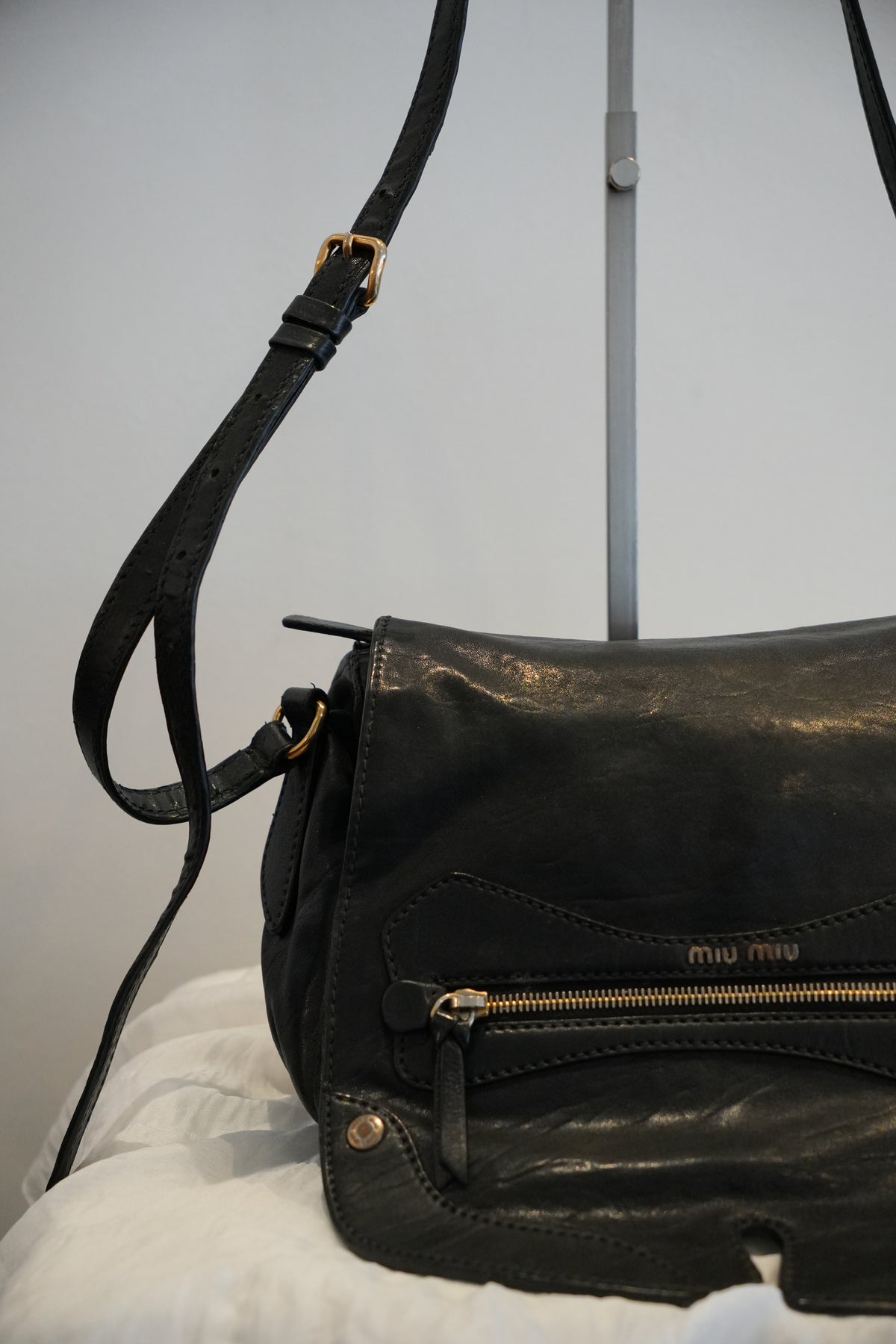 Miu Miu Black Leather Western Stud Crossbody Bag