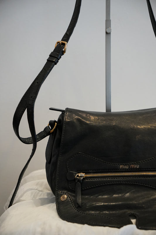 Miu Miu Black Leather Western Stud Crossbody Bag