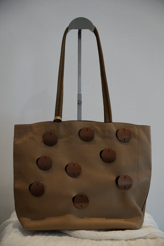 Prada Nude Leather Beige Grommet Metal Plates Handbag SS1999
