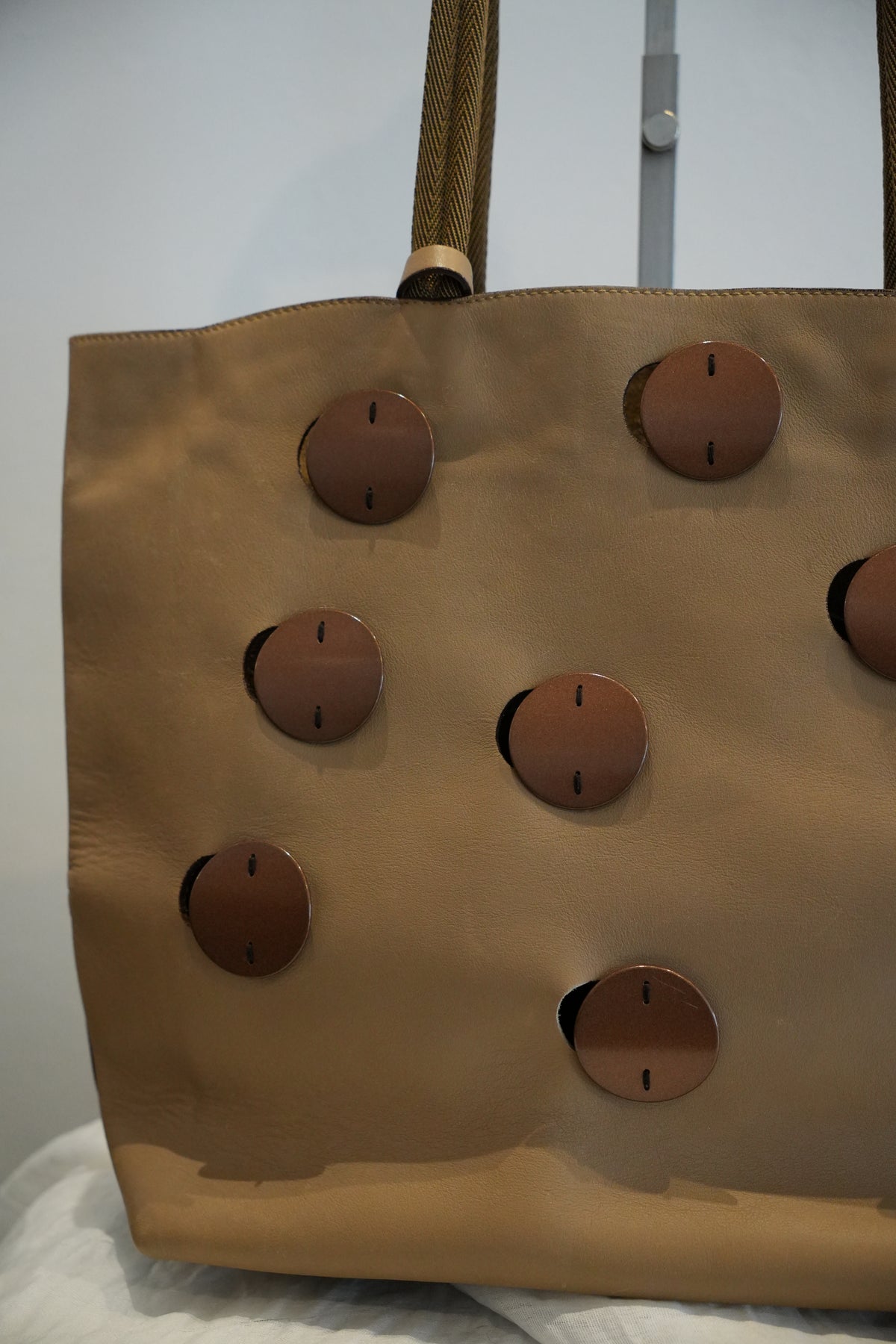 Prada Nude Leather Beige Grommet Metal Plates Handbag SS1999