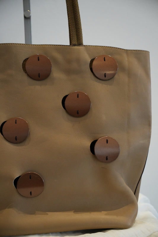 Prada Nude Leather Beige Grommet Metal Plates Handbag SS1999