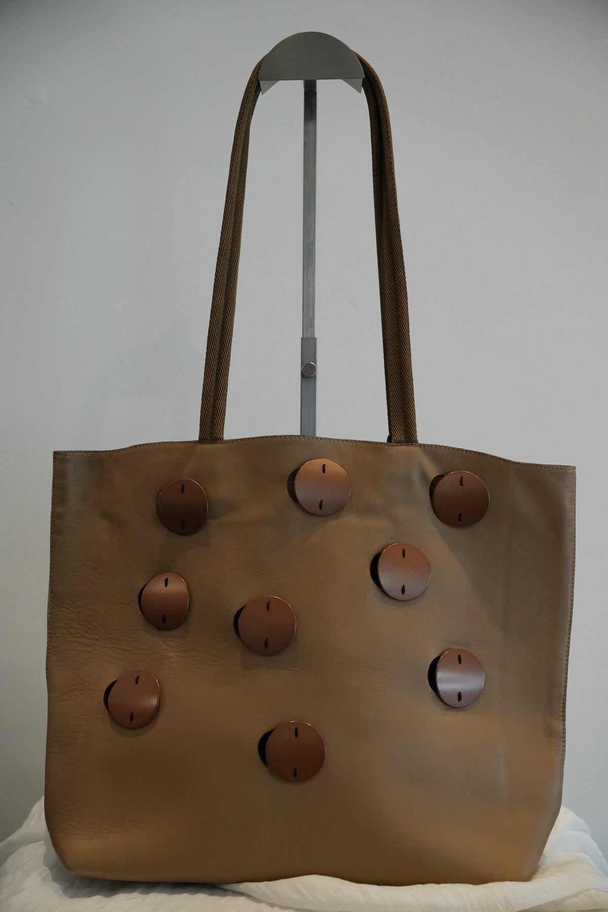Prada Nude Leather Beige Grommet Metal Plates Handbag SS1999