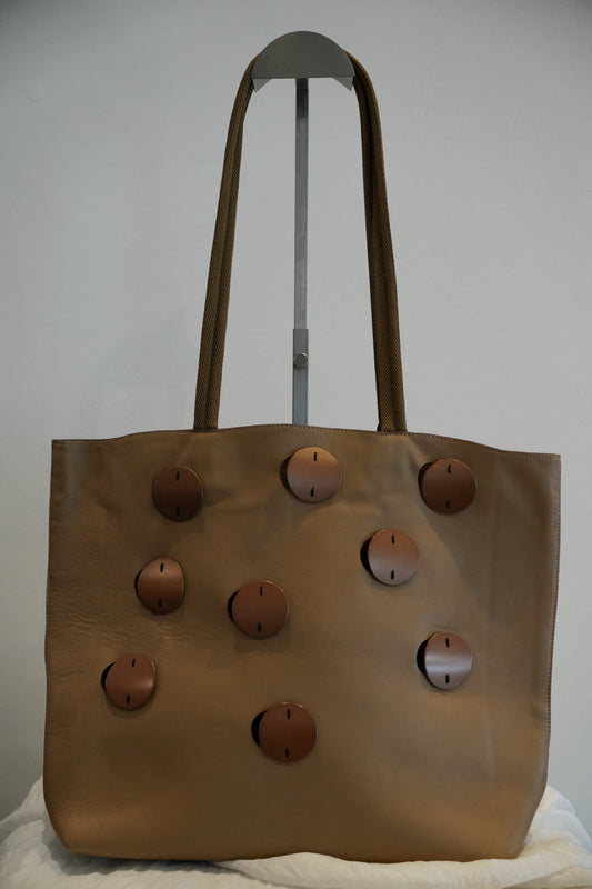 Prada Nude Leather Beige Grommet Metal Plates Handbag SS1999