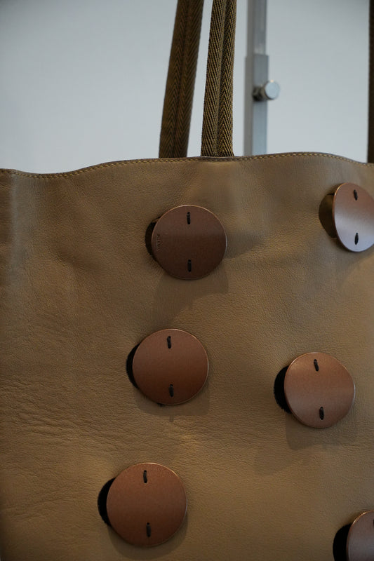 Prada Nude Leather Beige Grommet Metal Plates Handbag SS1999