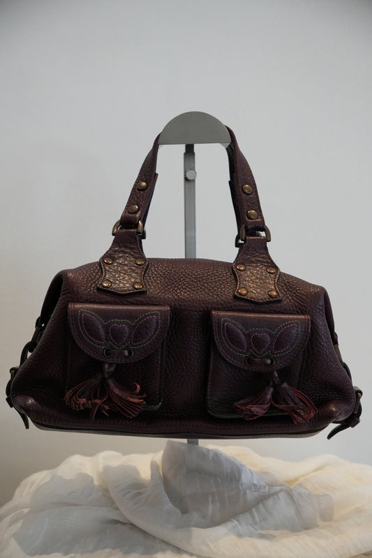 Mulberry Leather Purple Pocket Double Strap Tote Handbag