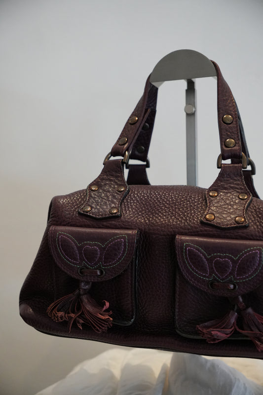 Mulberry Leather Purple Pocket Double Strap Tote Handbag