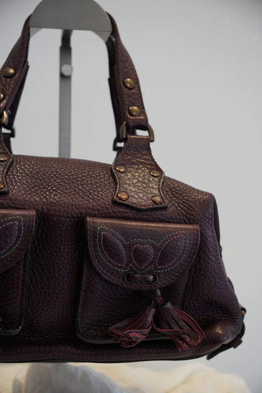 Mulberry Leather Purple Pocket Double Strap Tote Handbag