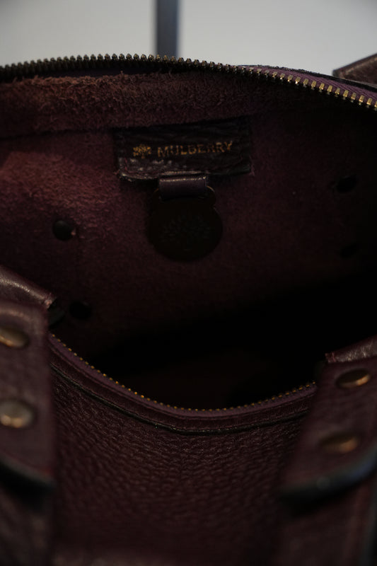Mulberry Leather Purple Pocket Double Strap Tote Handbag