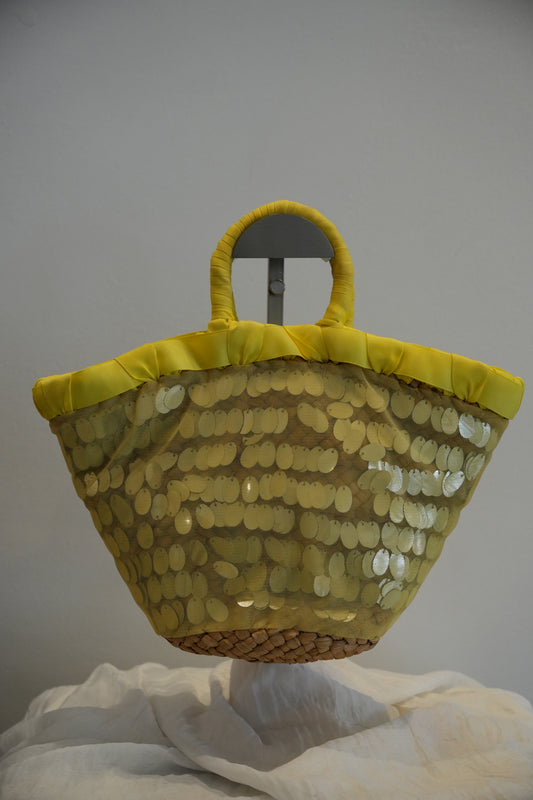 Lanvin en Bleu Sequin Basket Bag w Sheer Overlay