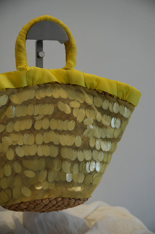 Lanvin en Bleu Sequin Basket Bag w Sheer Overlay