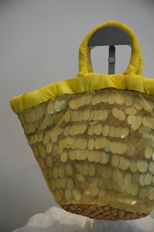 Lanvin en Bleu Sequin Basket Bag w Sheer Overlay