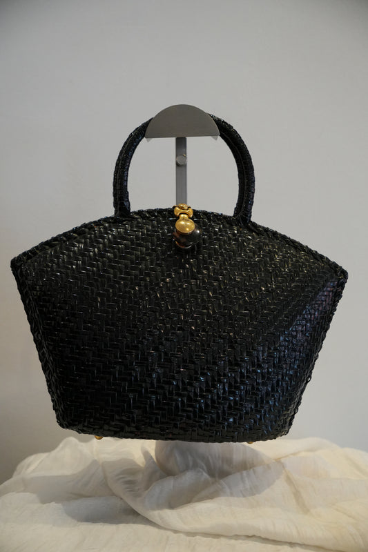 Capaf Black Basket Bag w Gold Metal Clasp