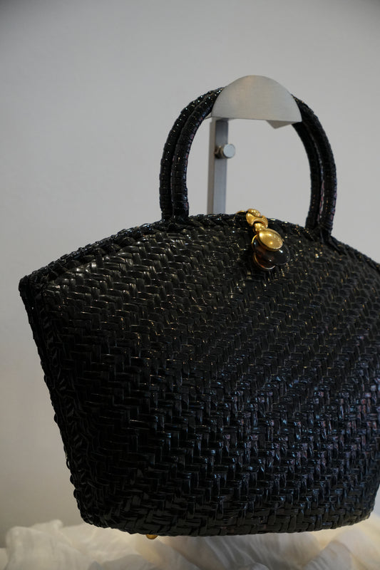 Capaf Black Basket Bag w Gold Metal Clasp