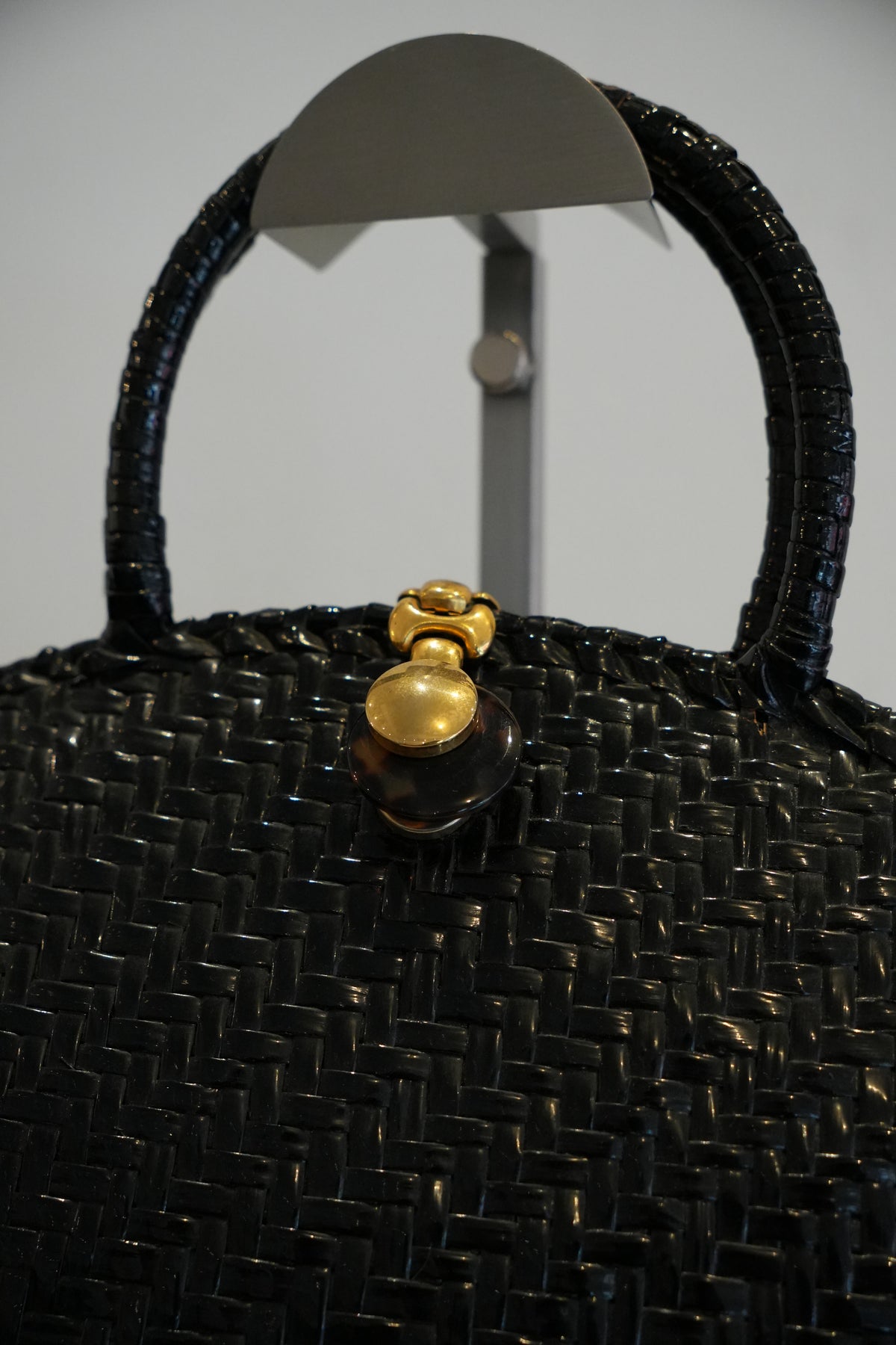 Capaf Black Basket Bag w Gold Metal Clasp