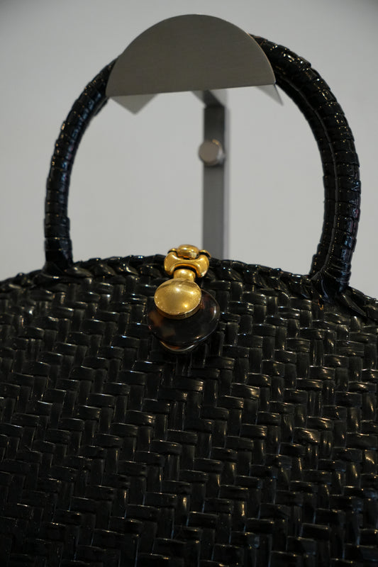Capaf Black Basket Bag w Gold Metal Clasp