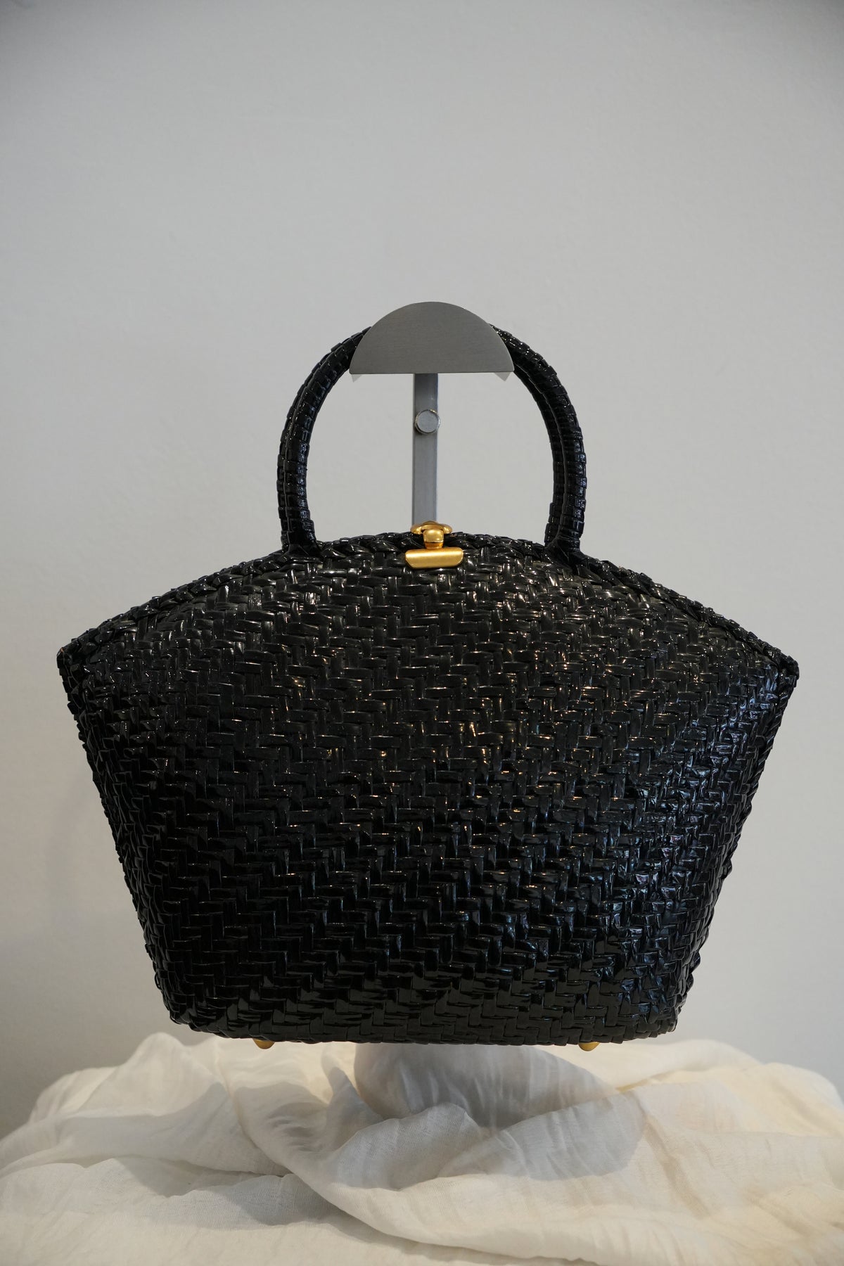 Capaf Black Basket Bag w Gold Metal Clasp
