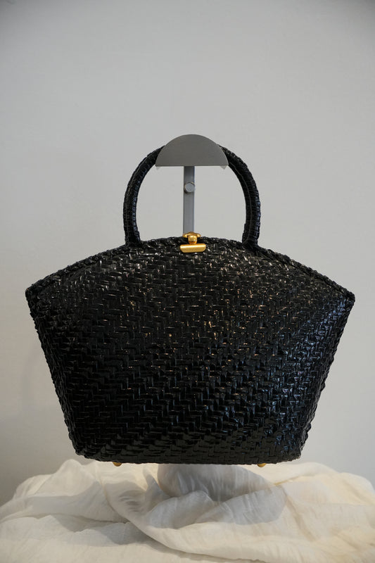 Capaf Black Basket Bag w Gold Metal Clasp