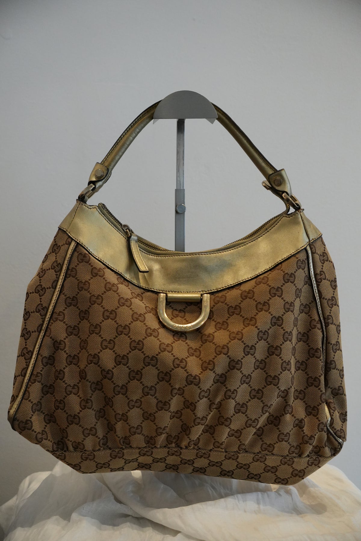 Gucci Monogram Gold Abbey Leather Handbag
