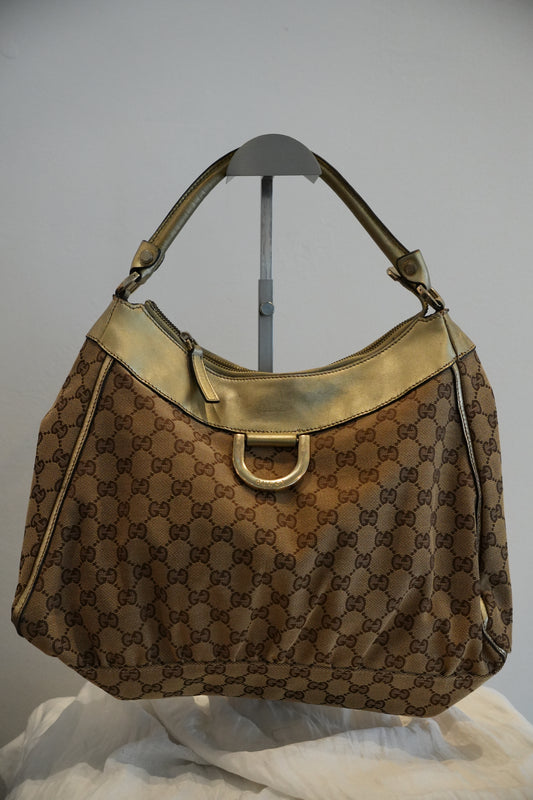 Gucci Monogram Gold Abbey Leather Handbag