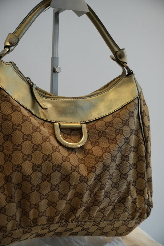 Gucci Monogram Gold Abbey Leather Handbag