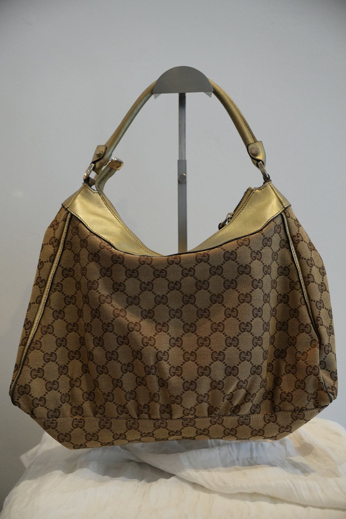 Gucci Monogram Gold Abbey Leather Handbag