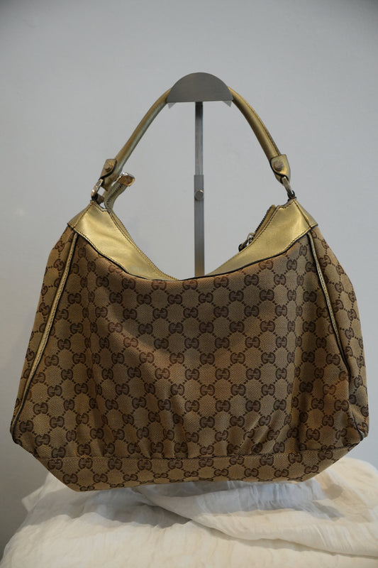 Gucci Monogram Gold Abbey Leather Handbag