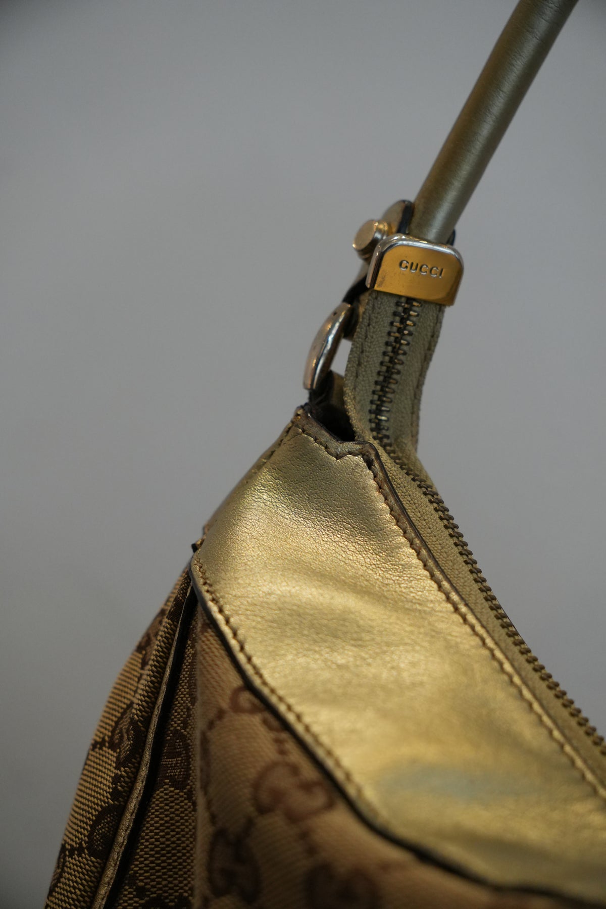 Gucci Monogram Gold Abbey Leather Handbag