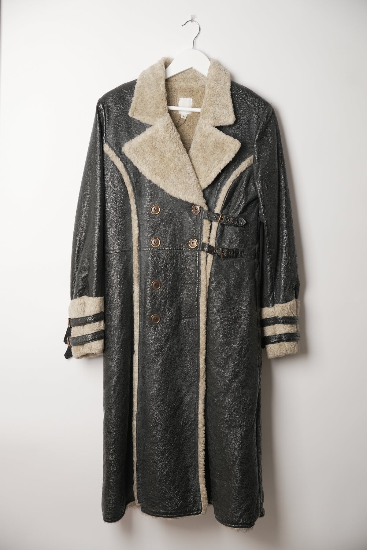Anna Sui Suede Double Breasted w Shearling Collar & Trimming Coat